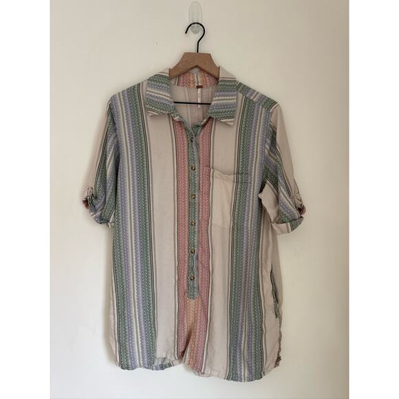 Free People Summer Heat Linen Blend Striped   Romper, Size Large - Picture 2 of 8